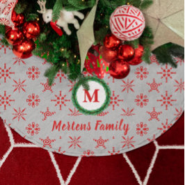 Utandningsmonogram Ditt namn Silver & Red Snöfling Julgransmatta Borstad Polyester