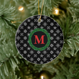 Utandningsmonogram Ditt namn Vit Gult Snöflingor Julgransprydnad Keramik