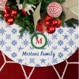 Utandningsmonogram Ditt namn Vit och blå Snöflingo Julgransmatta Borstad Polyester