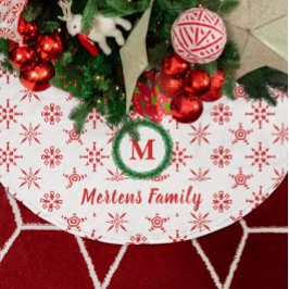 Utandningsmonogram Ditt namn Vit och Röd Snöflingo Julgransmatta Borstad Polyester