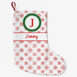 Utandningsmonogram Ditt namn Vit och Röd Snöflingo Liten Julstrumpa