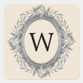 Utandningsmonogram för fektiös Helgdag Grått Löv-  Fyrkantigt Klistermärke