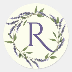 Utandningsmonogram för Lavender Blommigt Runt Klistermärke
