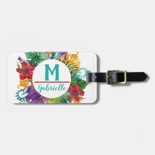 Utandningsmonogram vid tropisk Blommigt Handflatan Bagagebricka