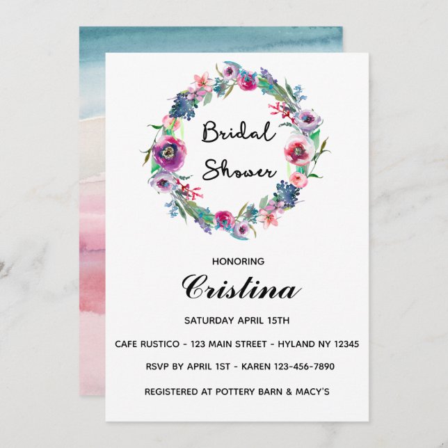 Utandningspåminnelse i flera Färger Blommigt Inbjudningar (Fram/baksida)