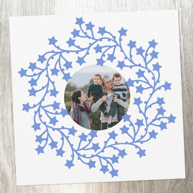 Utandningsskandinaviskt Helgdag med fotstjärna Julkort (Scandinavian star wreath garland personalized photo Christmas or holiday card with custom text)