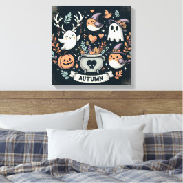 Utandningsvägg för Cute Boho Autumn Ghost Decal Canvastryck
