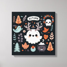Utandningsvägg för Cute Boho Autumn Ghost Decal Canvastryck