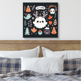 Utandningsvägg för Cute Boho Autumn Ghost Decal Canvastryck