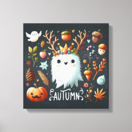 Utandningsvägg för Cute Boho Autumn Ghost Decal Canvastryck