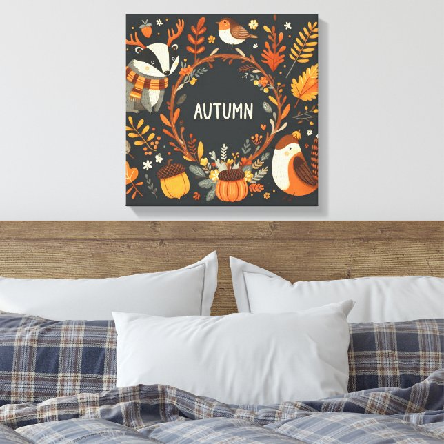 Utandningsvägg för Cute Boho Autumn Hjort Decal Canvastryck (Insitu (sovrum))