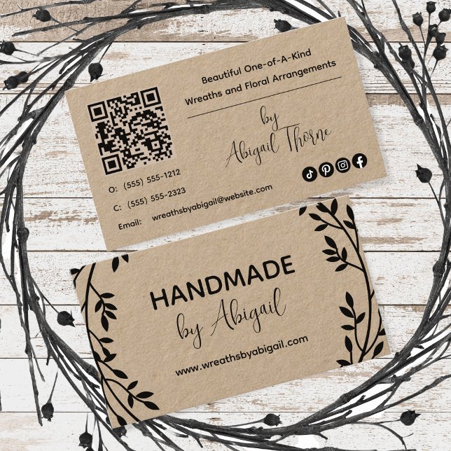 Utandningsventiler handgjorda | Affärskort för han Visitkort (Wreath Vines Handmade Handcrafted Real Kraft Paper Business Card)