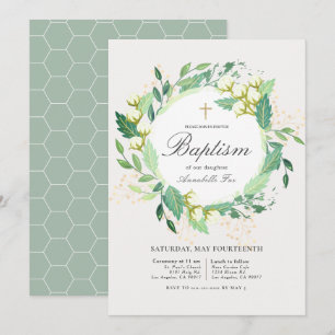 Utandningsvit och Grönt Baptism av bomull Garden Inbjudningar