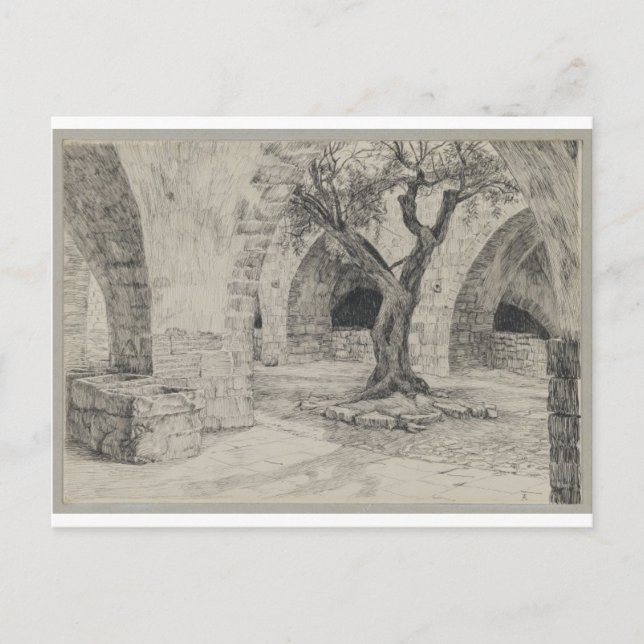 Utanför byggnaden på det armeniska klostret, Jerus Vykort (Framsida)