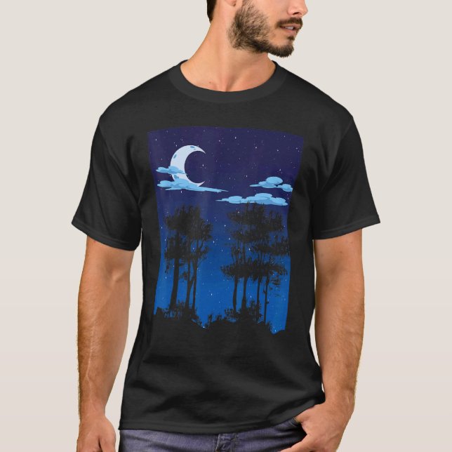 Utanför Crescent Måne Forest Träd Moonlight Natu T Shirt (Framsida)