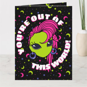 Utanför den här världsretro Alien Valentine's Kort