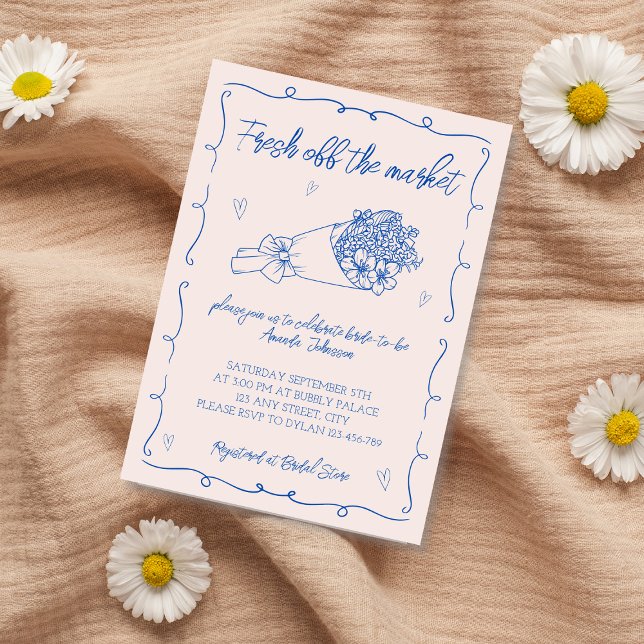 Utanför Möhippan Hand plockade Inbjudningar (Off The Market Flowers Hand Drawn Bridal Shower Invitation)