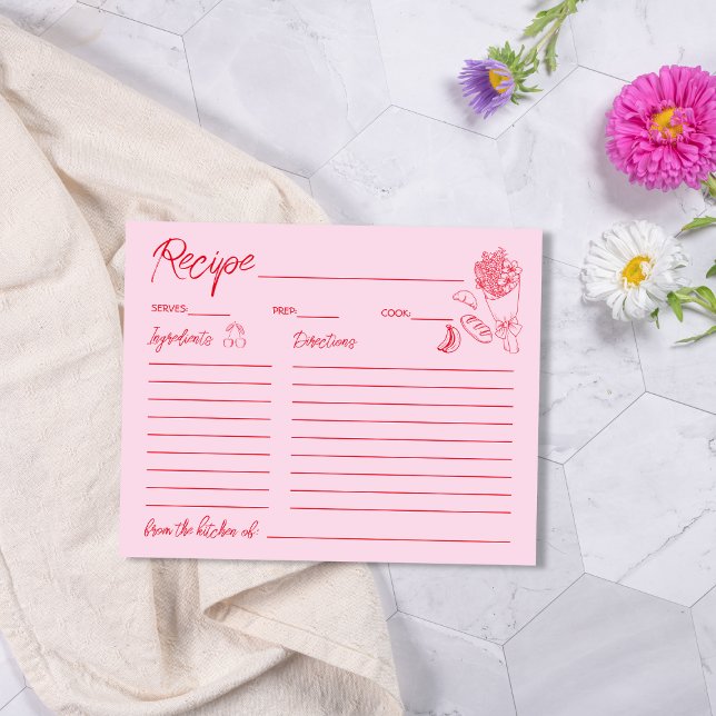 Utanför Rosa Red Möhippa Recipe Card (Off The Market Pink Red Bridal Shower Recipe Card)