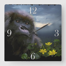Utarmade bergsGorilla & Volcanic Rainforest Fyrkantig Klocka