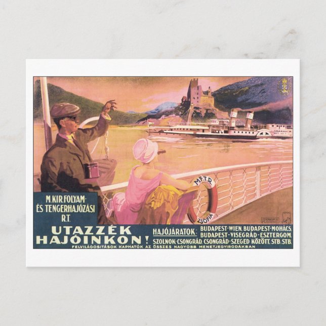 Utazzek Hajoinkon Budapest Travel Poster Vykort (Framsida)