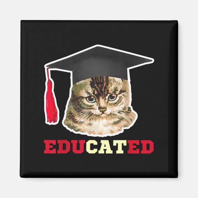 Utbildad katt i examenshatt rolig examen gåva magnet (Framsidan)