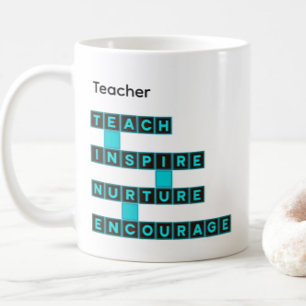 Utbildare Lärare Ord Kakel Teal Anpassad Text Kaffemugg