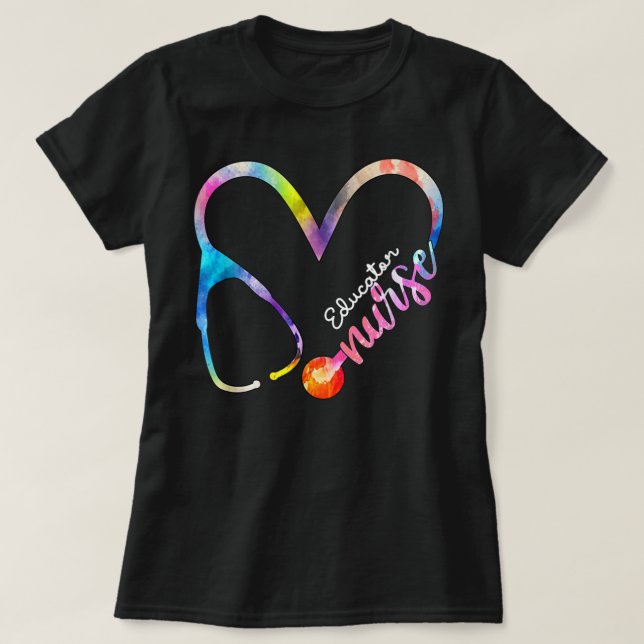 Utbildare Nurse Watercol Kärlek Heart Stethoscope  T Shirt (Design framsida)
