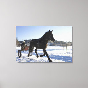 Utbildning av hästar i ett wintry landskap, canvastryck