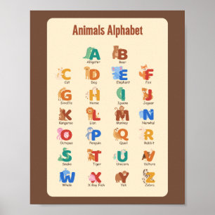 Utbildning i Alphabet School Learning på djur Poster