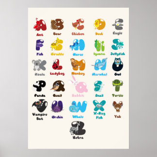 Utbildning i animaliska alfabet för barn poster