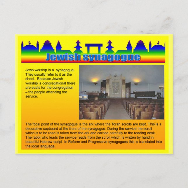 Utbildning, religion, judisk synagog vykort (Framsida)