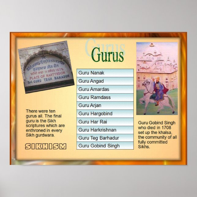 Utbildning, religion, sikhism "Ten Gurus" Poster (Framsidan)