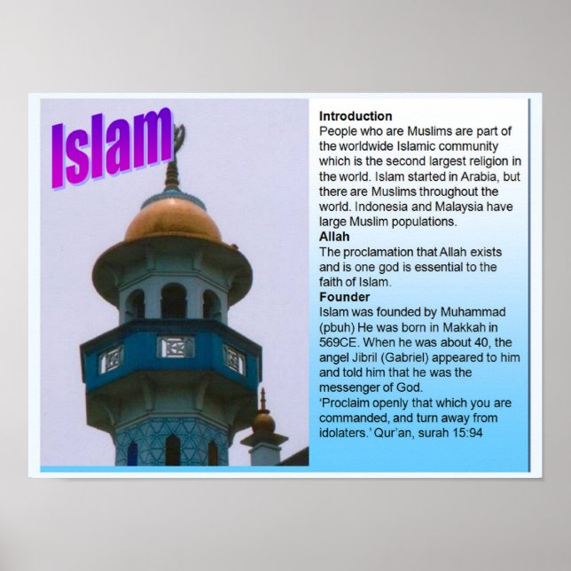 Utbildning, världsreligion, islamfaktabad poster (Framsidan)