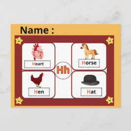 Utbildningsalfabet Bokstav H Flashcard för barn  Vykort