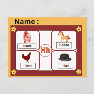 Utbildningsalfabet Bokstav H Flashcard för barn  Vykort