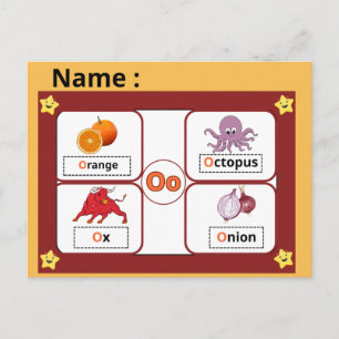 Utbildningsalfabet Bokstav O Flashcard för barn Vykort
