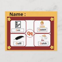 Utbildningsalfabet Bokstav Q Flashcard för barn 