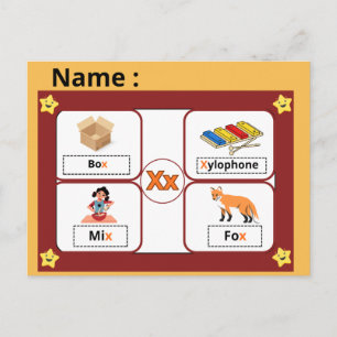 Utbildningsalfabet Bokstav X Flashcard för barn Vykort