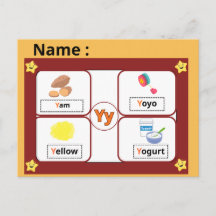 Utbildningsalfabet Bokstav Y Flashcard för barn 