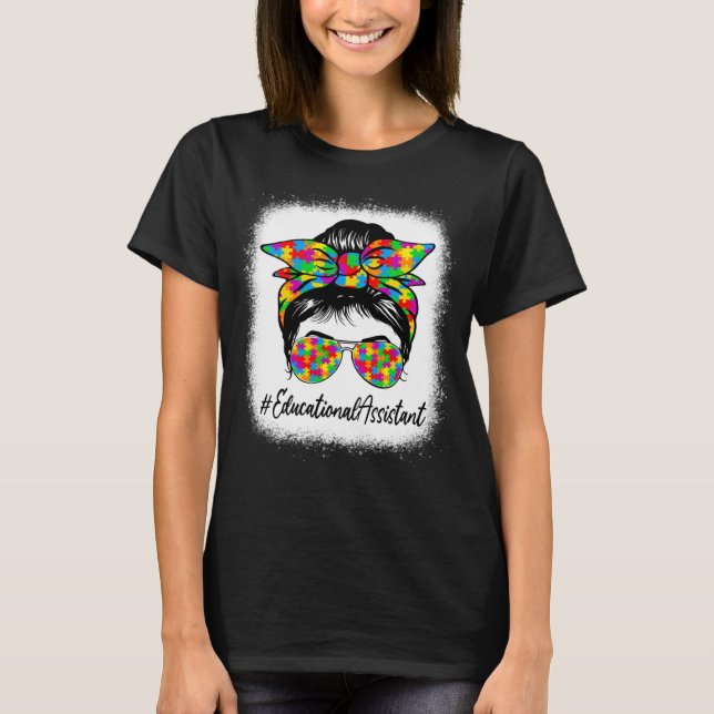 Utbildningsassistenten Messy Bun Women Autism Medv T Shirt (Framsida)