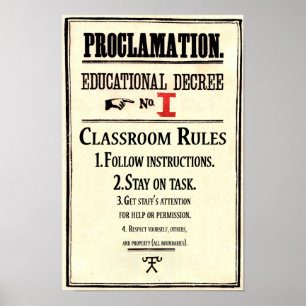 Utbildningsdekret 1 för klassrum Regler Proclamati Poster