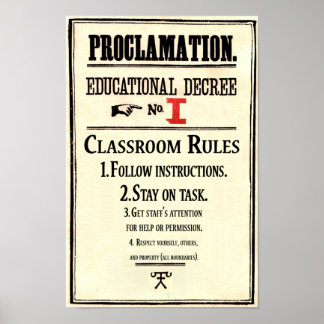 Utbildningsdekret 1 för klassrum Regler Proclamati Poster
