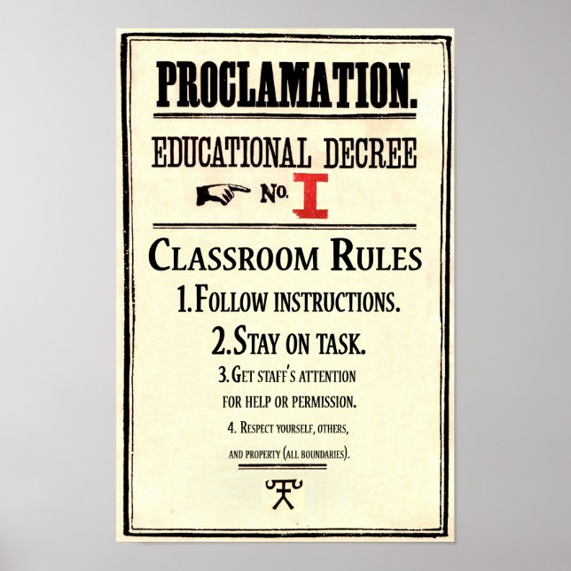 Utbildningsdekret 1 för klassrum Regler Proclamati Poster (Framsidan)
