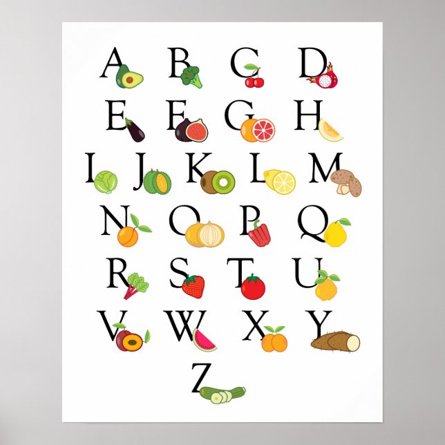 Utbildningsfruktig grönsaker ABC Alphabet Classroo Poster (Framsidan)