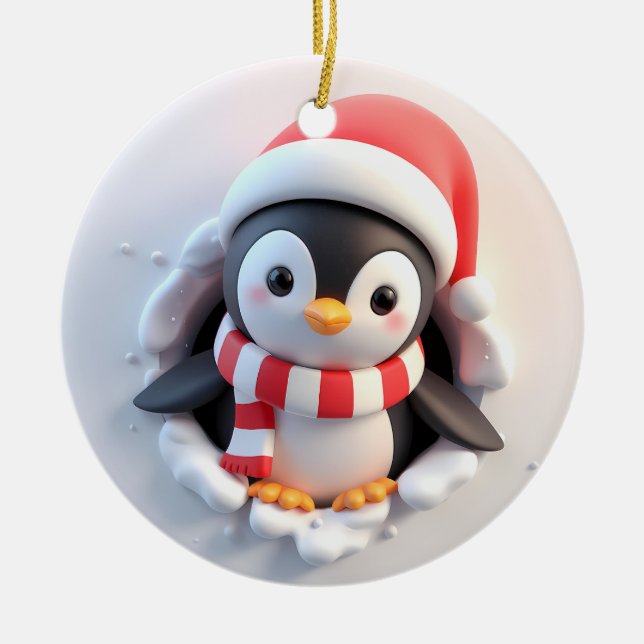 Utbränning av cute-Helgdag med hjälp av penguin Julgransprydnad Keramik (Framsidan)