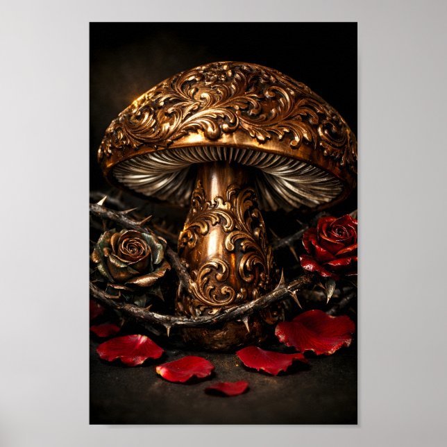 Utbroderad bronssvamp röd ros gotisk steampunk poster (Framsidan)