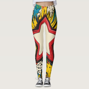 Utbrott av färgstark Tecknad-popup-konst Leggings