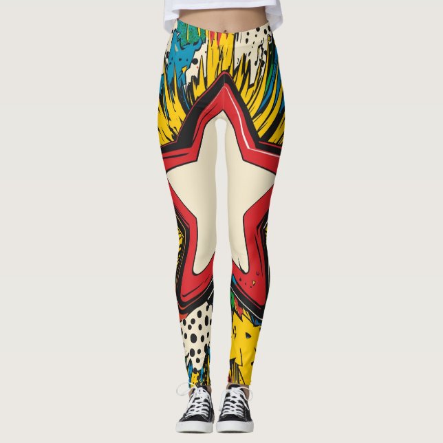 Utbrott av färgstark Tecknad-popup-konst Leggings (Framsida)