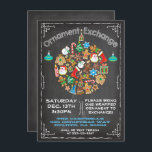 Utbytesinbjudan för ornament för kalkkort inbjudningar<br><div class="desc">Chalkboard Ornament Exchange-inbjudan Supe söt och roligt med ett ornament boll som består av julikoner och krittypografi allt på en kritersbakgrund. Ett exempel på hand plockade är McBooboos. Kan användas för en cookie-växling eller -växling.</div>