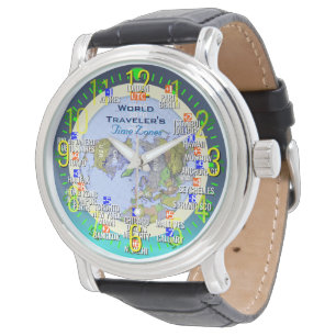 Utc-världshandelsresandear Time zonplanerar Armbandsur